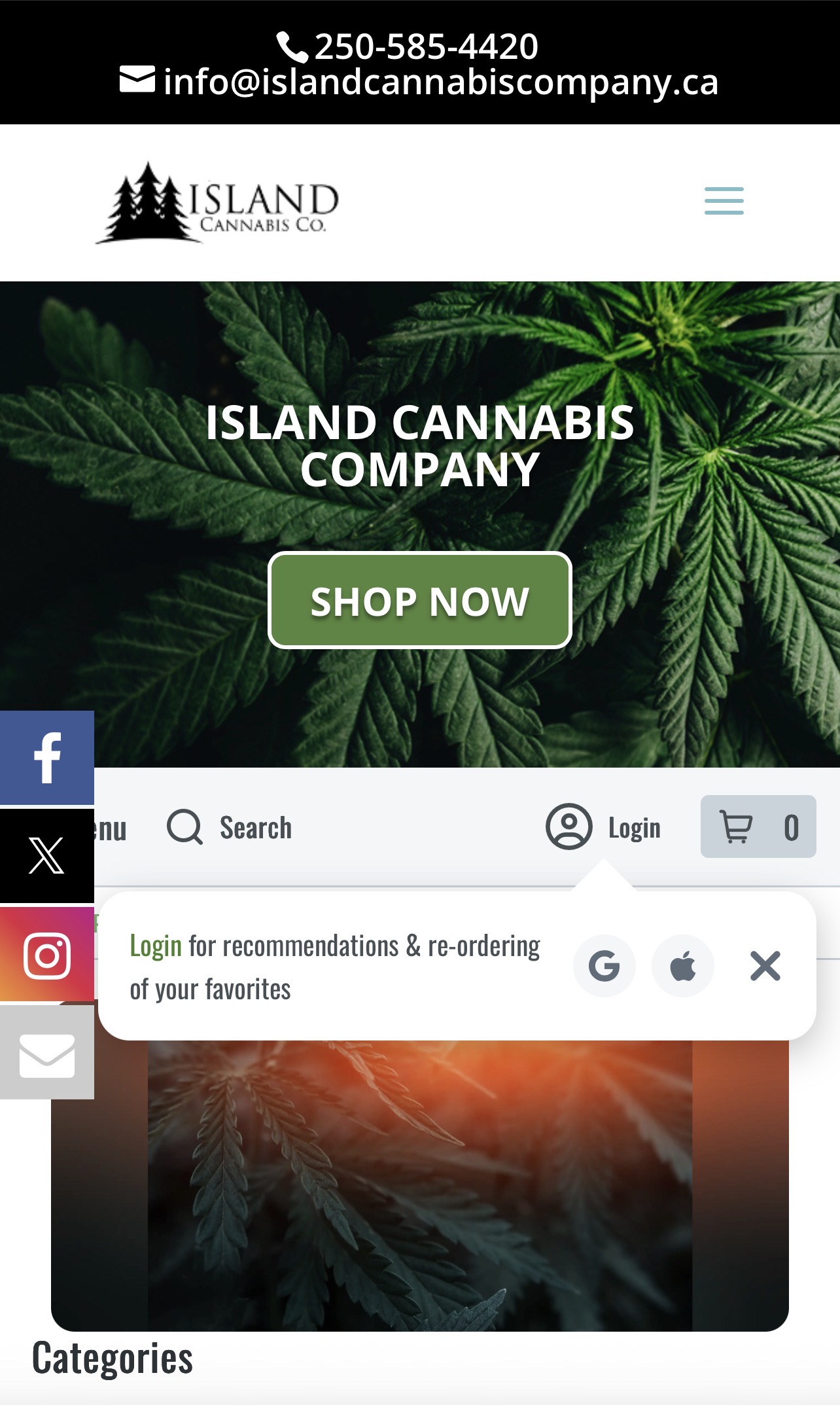Screenshot Island Cannabis view on mobile